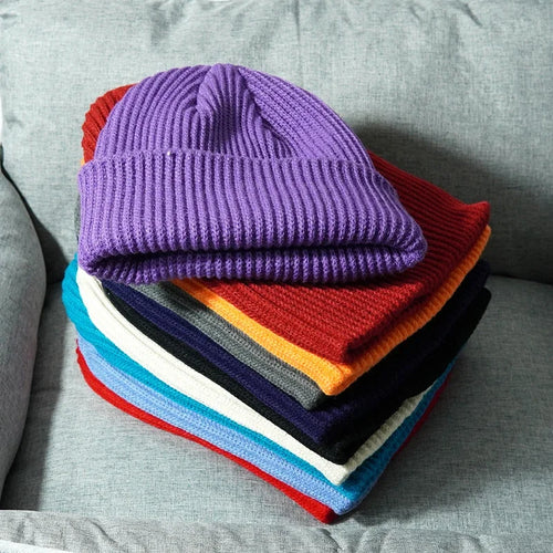 Knitted Hat Solid Skuilles Beanies Dad Cap Thick Warm Ski Beanies Caps-Winter Hats-Arimonz-Arimonz