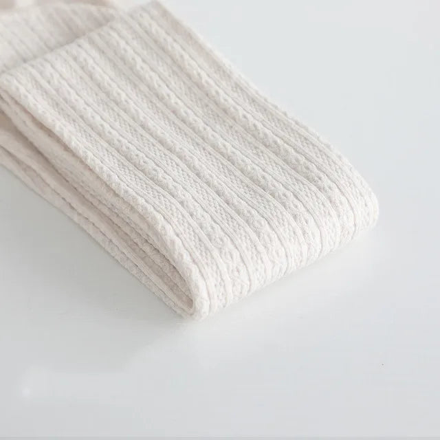 Knitted Twist Tights Women Oatmeal Cotton Striped Tights Pantyhose-Socks & Tights-Arimonz-Arimonz