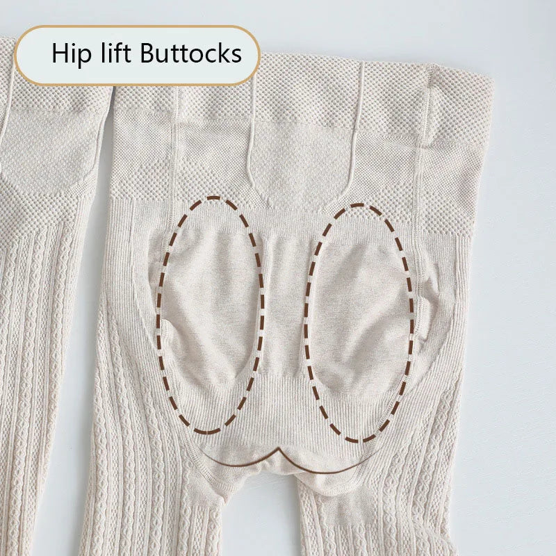 Knitted Twist Tights Women Oatmeal Cotton Striped Tights Pantyhose-Socks & Tights-Arimonz-Arimonz