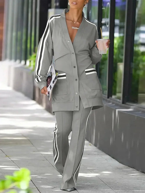 Krisstargirl Sports Jogging Suits for Women 2 Piece Sets Casual 2025 Spring Fall Long Pants Button Outwear Jacket 2 Piece Outfit-Arimonz-Arimonz