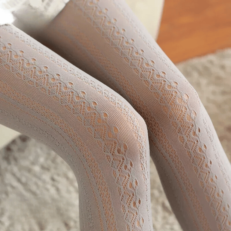Lace Knitted Cotton Tights Hollow Out Striped Stockings Pantyhose-Socks & Tights-Arimonz-03-One Size-Arimonz