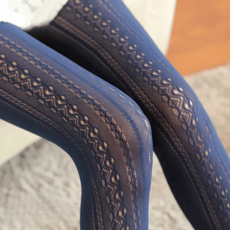 Lace Knitted Cotton Tights Hollow Out Striped Stockings Pantyhose-Socks & Tights-Arimonz-04-One Size-Arimonz
