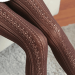Lace Knitted Cotton Tights Hollow Out Striped Stockings Pantyhose-Socks & Tights-Arimonz-05-One Size-Arimonz