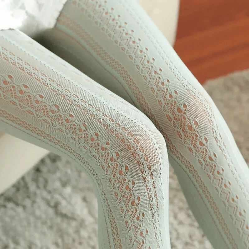 Lace Knitted Cotton Tights Hollow Out Striped Stockings Pantyhose-Socks & Tights-Arimonz-08-One Size-Arimonz