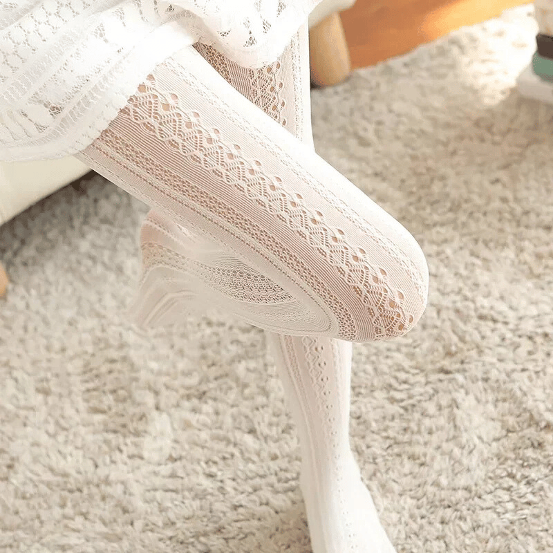 Lace Knitted Cotton Tights Hollow Out Striped Stockings Pantyhose-Socks & Tights-Arimonz-Arimonz