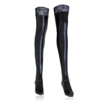 Lace Silicone Latex Stockings Ladies Black Faux Leather Thigh High-Socks & Tights-Arimonz-Arimonz
