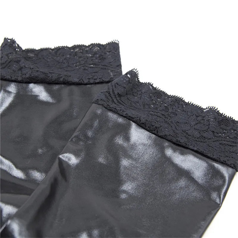 Lace Silicone Latex Stockings Ladies Black Faux Leather Thigh High-Socks & Tights-Arimonz-Arimonz