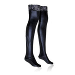 Lace Silicone Latex Stockings Ladies Black Faux Leather Thigh High-Socks & Tights-Arimonz-S-Arimonz