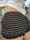 Lace Trim Elastic Waist Pajama Shorts Ruched Detail Sleepwear Bottoms-Shorts-Arimonz-Arimonz