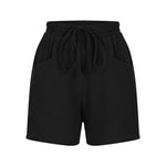 Ladies Casual Loose Cotton Elastic Waist Lace-up Shorts-Shorts-Arimonz-black-S-Arimonz