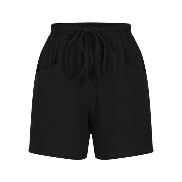 Ladies Casual Loose Cotton Elastic Waist Lace-up Shorts-Shorts-Arimonz-black-S-Arimonz