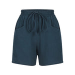 Ladies Casual Loose Cotton Elastic Waist Lace-up Shorts-Shorts-Arimonz-DEEP BLUE-S-Arimonz