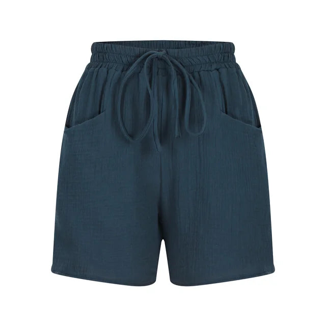 Ladies Casual Loose Cotton Elastic Waist Lace-up Shorts-Shorts-Arimonz-DEEP BLUE-S-Arimonz