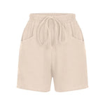 Ladies Casual Loose Cotton Elastic Waist Lace-up Shorts-Shorts-Arimonz-Khaki-S-Arimonz