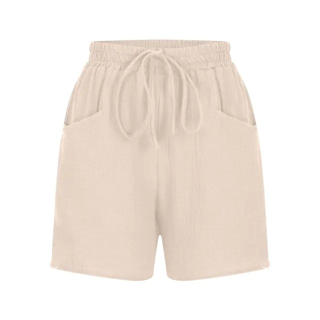 Ladies Casual Loose Cotton Elastic Waist Lace-up Shorts-Shorts-Arimonz-Khaki-S-Arimonz