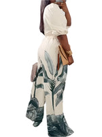 Lantern Half Sleeve V-neck Ruched Crop Top and Wide Leg Pants 2pc Set-Wear To Work Sets-Arimonz-Arimonz