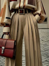 Lantern Sleeve Shirt and Wide-Leg Pants Vintage Office Outfit Set-Wear To Work Sets-Arimonz-Arimonz