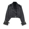 Lapel Notched Collar Denim Jacket Vintage Women Hem Buckle Belt Jacket-Jean Jackets-Arimonz-Arimonz