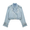 Lapel Notched Collar Denim Jacket Vintage Women Hem Buckle Belt Jacket-Jean Jackets-Arimonz-Arimonz