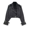 Lapel Notched Collar Denim Jacket Vintage Women Hem Buckle Belt Jacket-Jean Jackets-Arimonz-Dark Grey-S-Arimonz