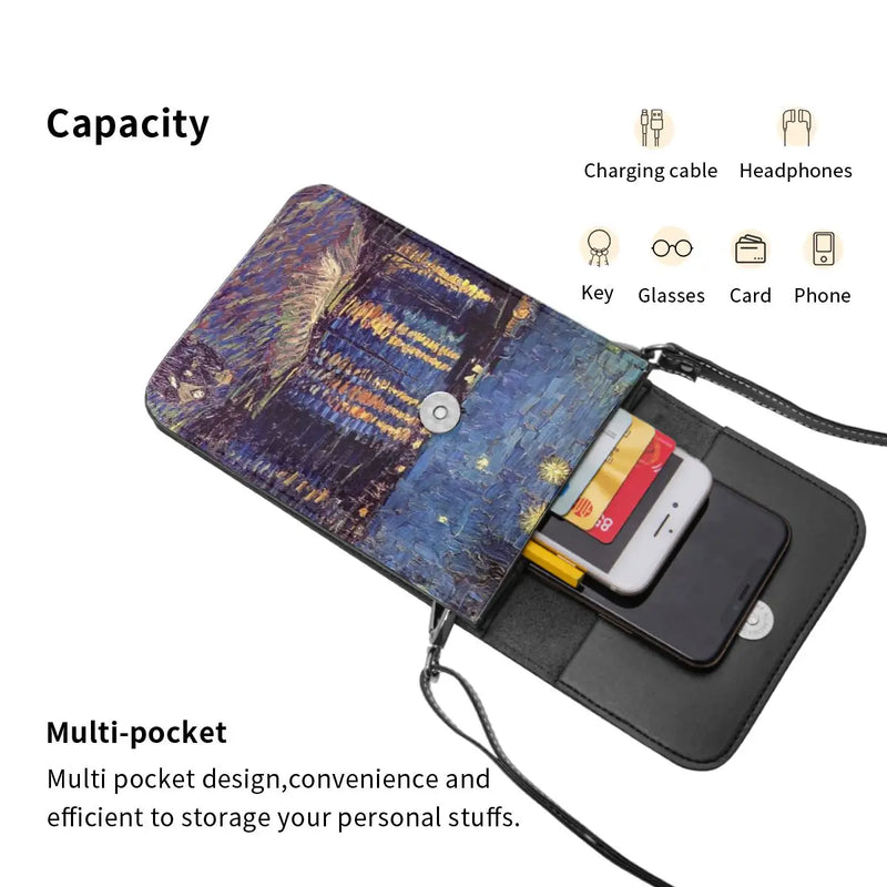 Leather Mobile Phone Bag Starry Night Over Rhone Business Vintage Bag-Arimonz-Arimonz