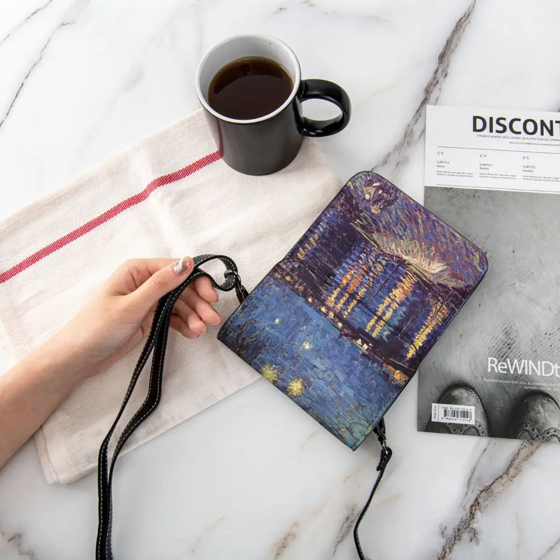 Leather Mobile Phone Bag Starry Night Over Rhone Business Vintage Bag-Arimonz-Arimonz