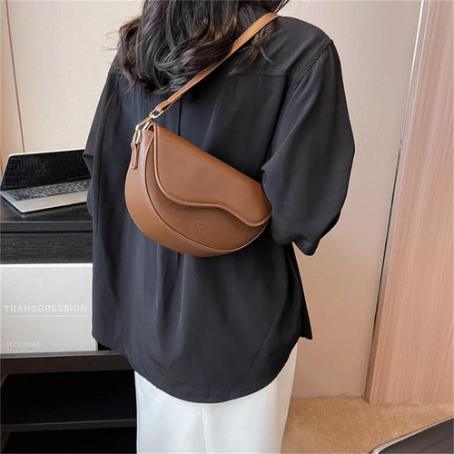 Leather Saddle Armpit Bags for Women Versatile Shoulder Crossbody Bag-Handbags-Arimonz-Arimonz