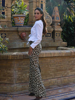 Leopard Flared Pants Women Street Button Zippers Pocket Female Trouser-Pants-Arimonz-Arimonz