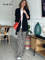 Leopard Flared Pants Women Street Button Zippers Pocket Female Trouser-Pants-Arimonz-Arimonz