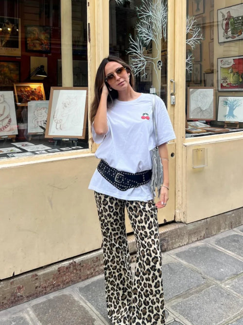 Leopard Flared Pants Women Street Button Zippers Pocket Female Trouser-Pants-Arimonz-Arimonz