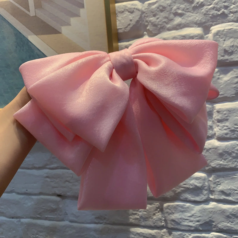 Long Ribbon Four Layer Satin Chiffon Big Bow Hairpin Hair Accessories-Hair Accessories-Arimonz-Arimonz