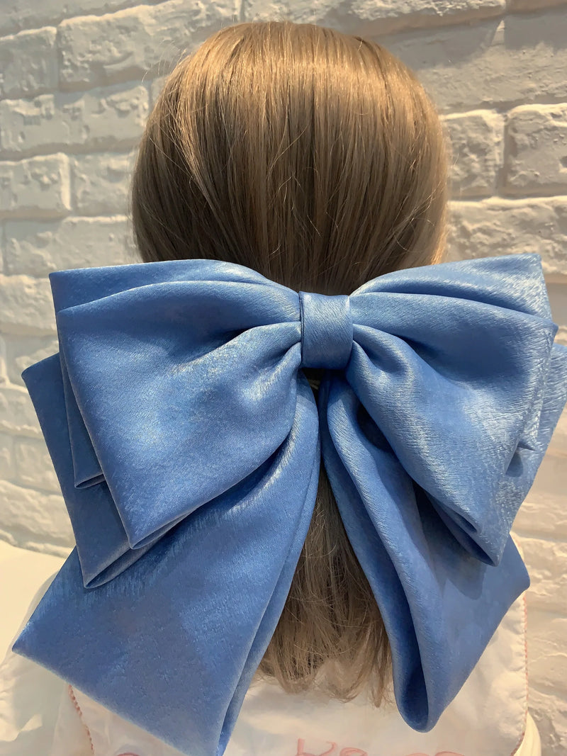 Long Ribbon Four Layer Satin Chiffon Big Bow Hairpin Hair Accessories-Hair Accessories-Arimonz-Blue-Arimonz