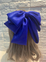 Long Ribbon Four Layer Satin Chiffon Big Bow Hairpin Hair Accessories-Hair Accessories-Arimonz-Royal blue-Arimonz