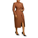 Long Sleeve Coat Blazer And Slim Dress Elegant Office Lady Dress Set-Wear To Work Sets-Arimonz-Brown-S-Arimonz