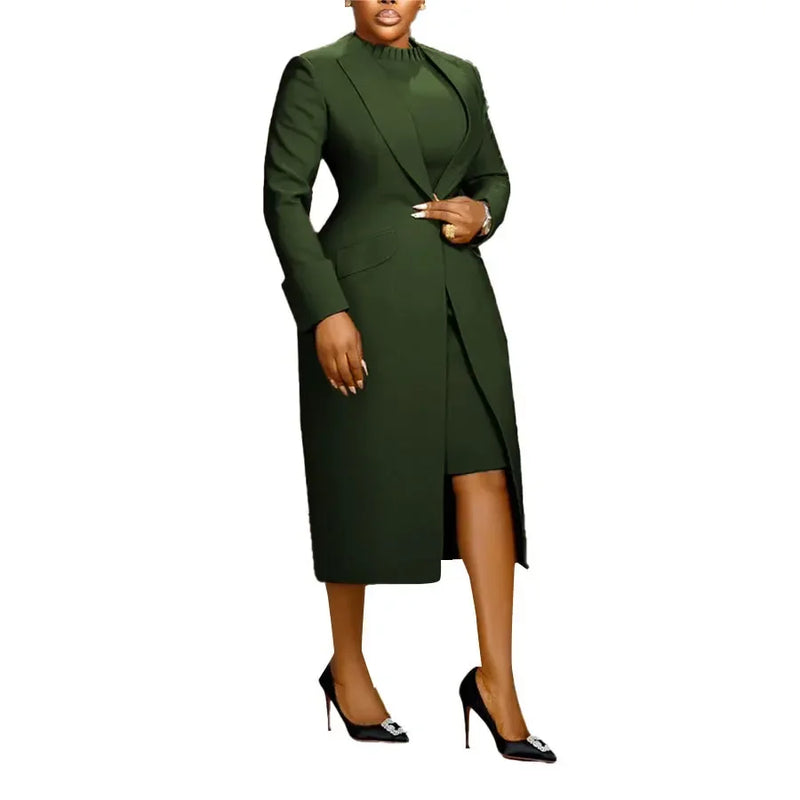 Long Sleeve Coat Blazer And Slim Dress Elegant Office Lady Dress Set-Wear To Work Sets-Arimonz-Green-S-Arimonz