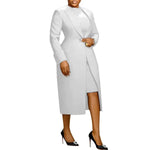 Long Sleeve Coat Blazer And Slim Dress Elegant Office Lady Dress Set-Wear To Work Sets-Arimonz-White-S-Arimonz