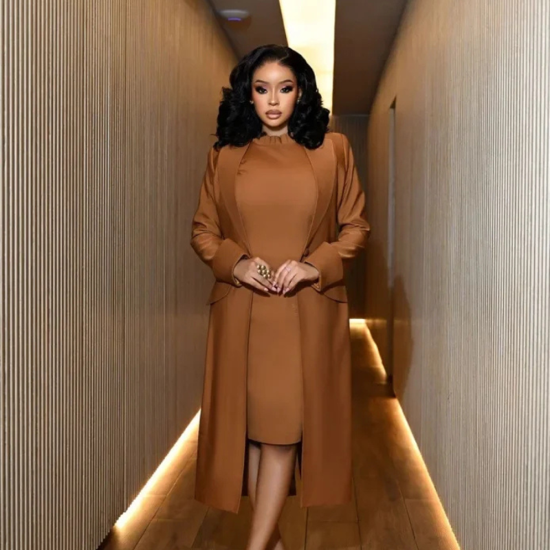 Long Sleeve Coat Blazer And Slim Dress Elegant Office Lady Dress Set-Wear To Work Sets-Arimonz-Arimonz