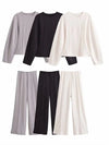 Long Sleeve Crop Top and High Waist Wide Leg Trousers Two Piece Set-Wear To Work Sets-Arimonz-Arimonz