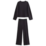 Long Sleeve Crop Top and High Waist Wide Leg Trousers Two Piece Set-Wear To Work Sets-Arimonz-Black Sets-S-Arimonz