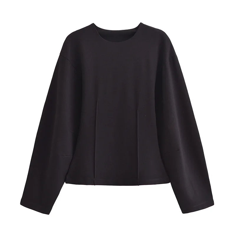 Long Sleeve Crop Top and High Waist Wide Leg Trousers Two Piece Set-Wear To Work Sets-Arimonz-Black top-S-Arimonz