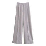 Long Sleeve Crop Top and High Waist Wide Leg Trousers Two Piece Set-Wear To Work Sets-Arimonz-Grey pants-S-Arimonz