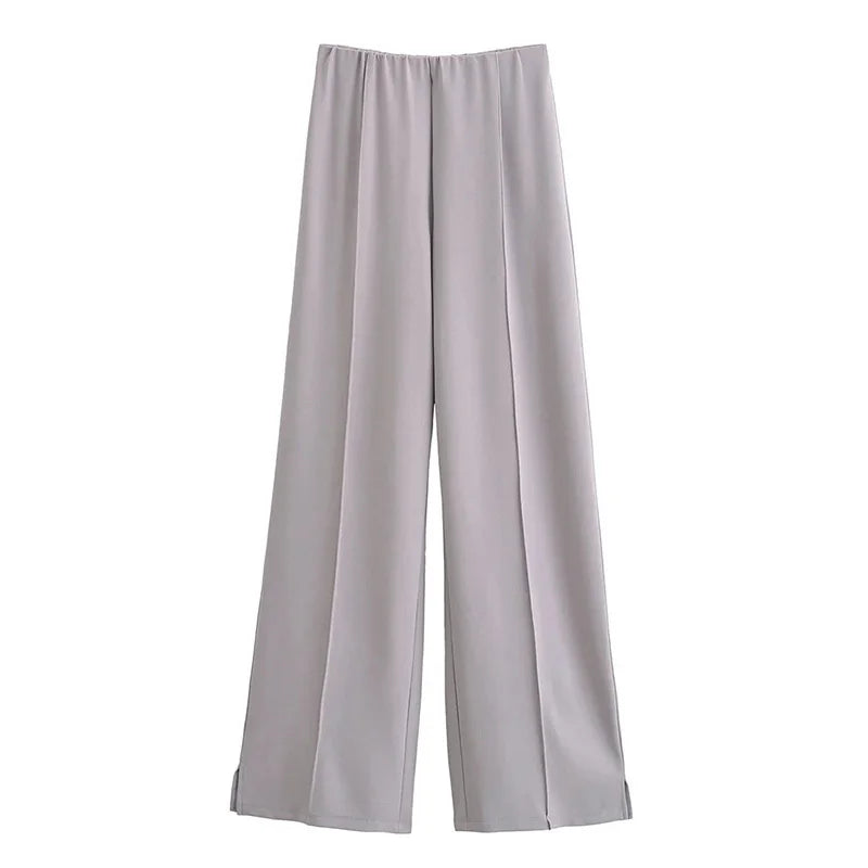 Long Sleeve Crop Top and High Waist Wide Leg Trousers Two Piece Set-Wear To Work Sets-Arimonz-Grey pants-S-Arimonz