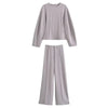 Long Sleeve Crop Top and High Waist Wide Leg Trousers Two Piece Set-Wear To Work Sets-Arimonz-Grey Sets-S-Arimonz