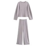 Long Sleeve Crop Top and High Waist Wide Leg Trousers Two Piece Set-Wear To Work Sets-Arimonz-Grey Sets-S-Arimonz