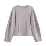 Long Sleeve Crop Top and High Waist Wide Leg Trousers Two Piece Set-Wear To Work Sets-Arimonz-Grey top-S-Arimonz