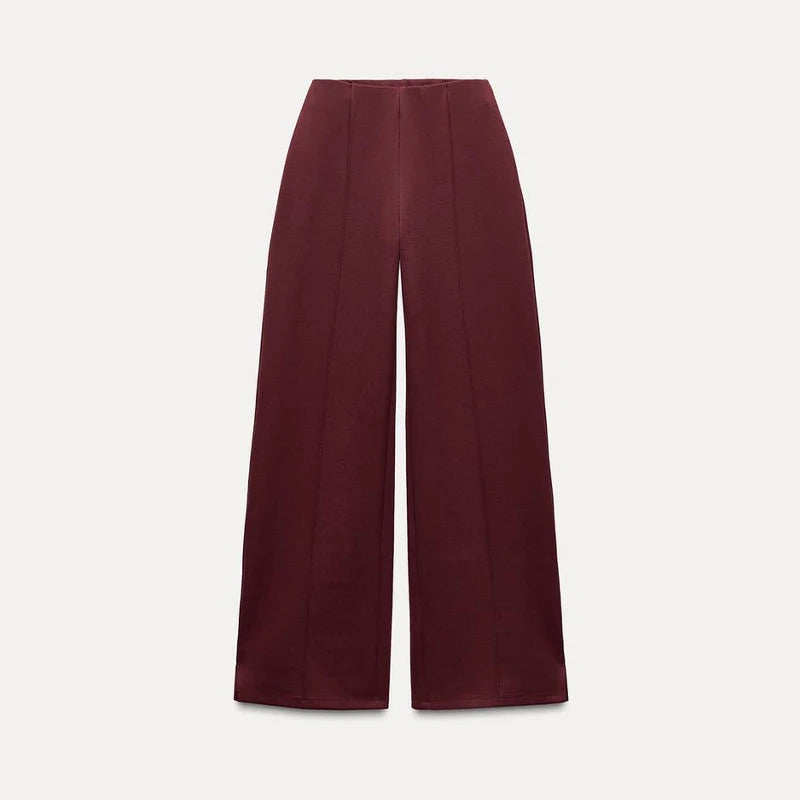 Long Sleeve Crop Top and High Waist Wide Leg Trousers Two Piece Set-Wear To Work Sets-Arimonz-Red pants-S-Arimonz