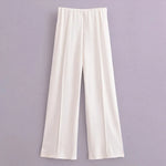 Long Sleeve Crop Top and High Waist Wide Leg Trousers Two Piece Set-Wear To Work Sets-Arimonz-White pants-S-Arimonz