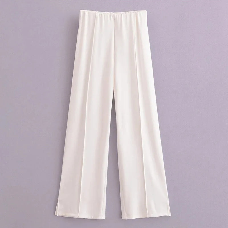 Long Sleeve Crop Top and High Waist Wide Leg Trousers Two Piece Set-Wear To Work Sets-Arimonz-White pants-S-Arimonz