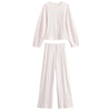 Long Sleeve Crop Top and High Waist Wide Leg Trousers Two Piece Set-Wear To Work Sets-Arimonz-White Sets-S-Arimonz