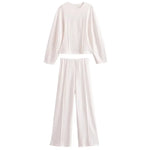 Long Sleeve Crop Top and High Waist Wide Leg Trousers Two Piece Set-Wear To Work Sets-Arimonz-White Sets-S-Arimonz
